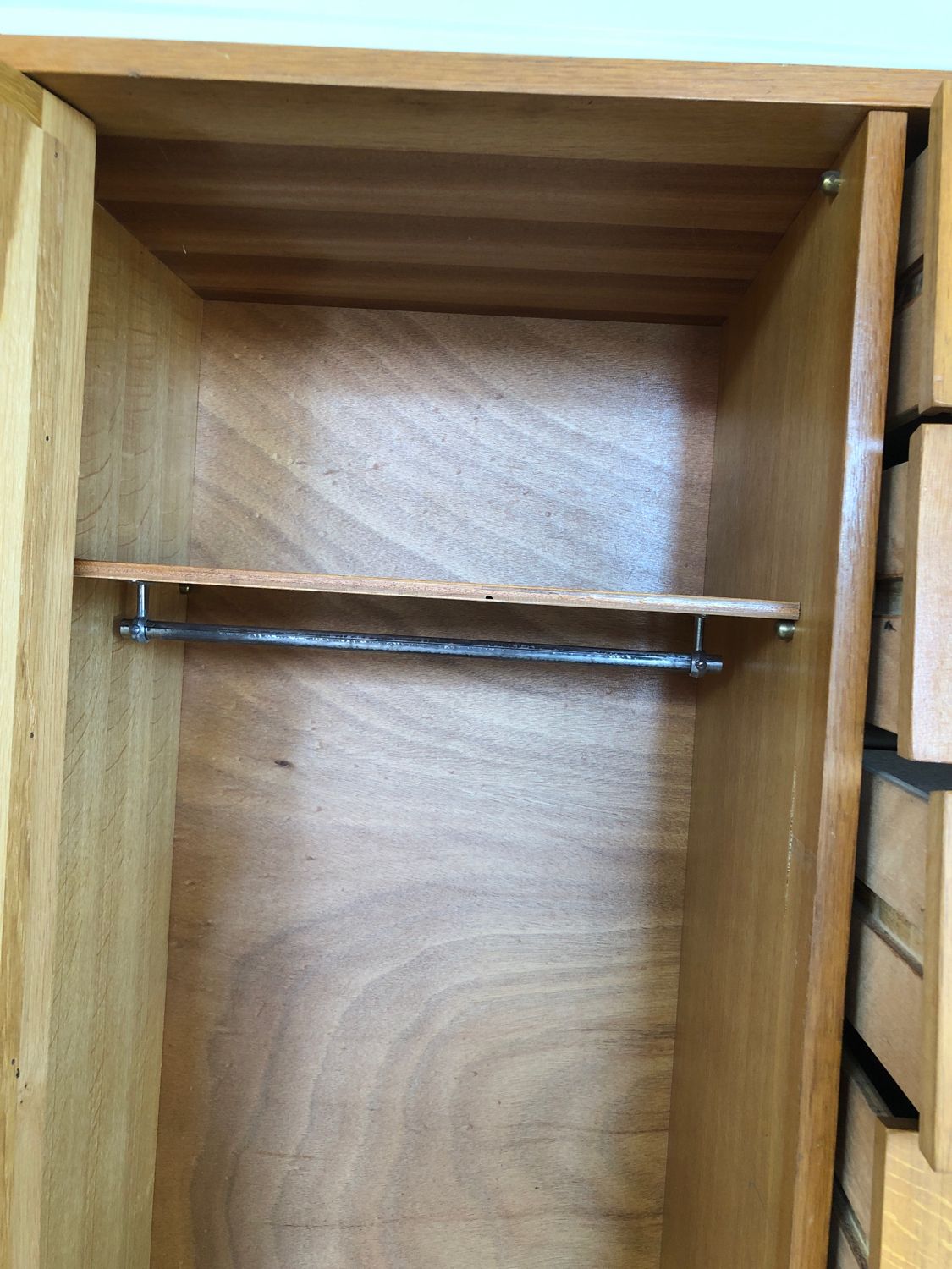 Wardrobe cabinet and drawers in oak and rattan feet compass Vintage year 60