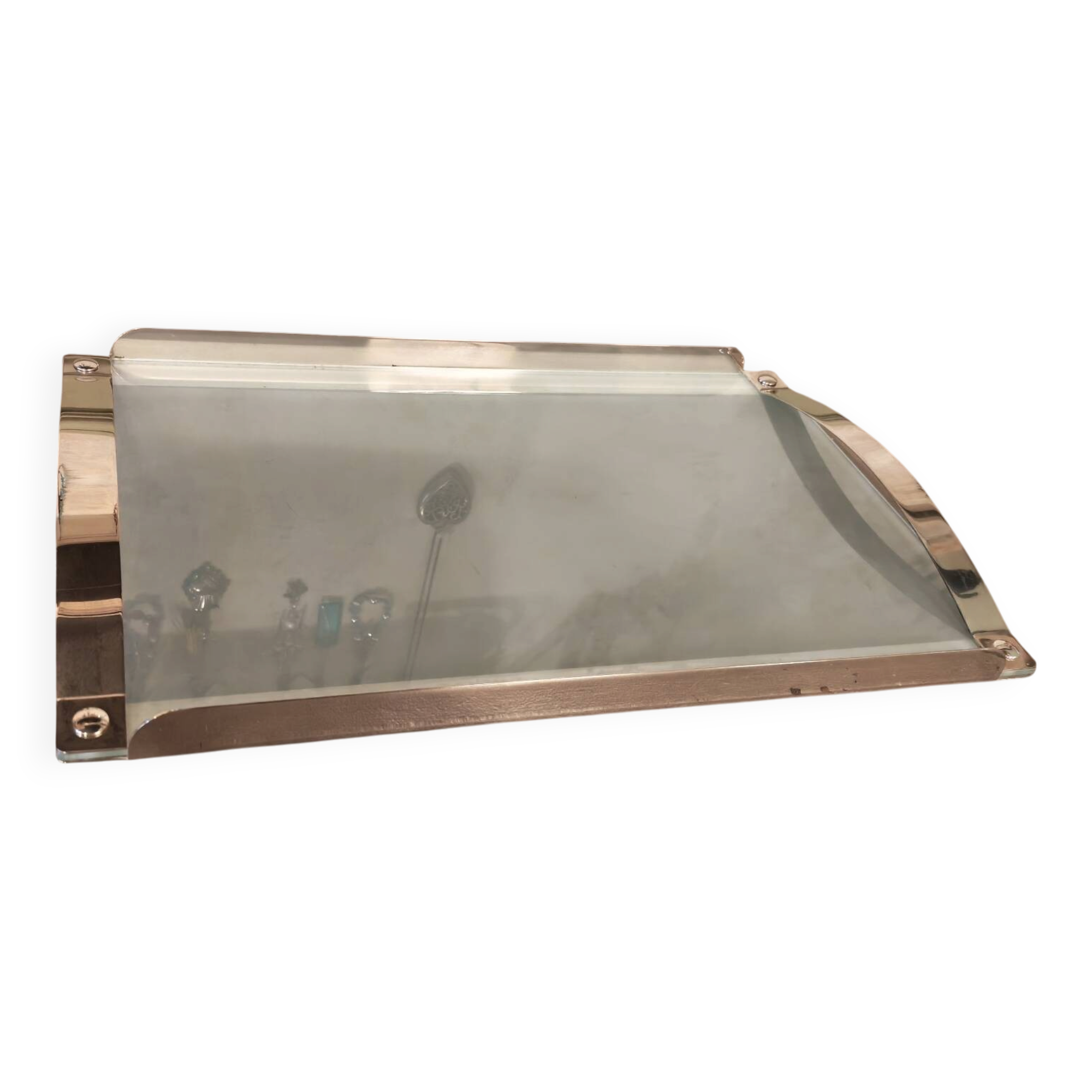 Chrome metal and glass vintage tray