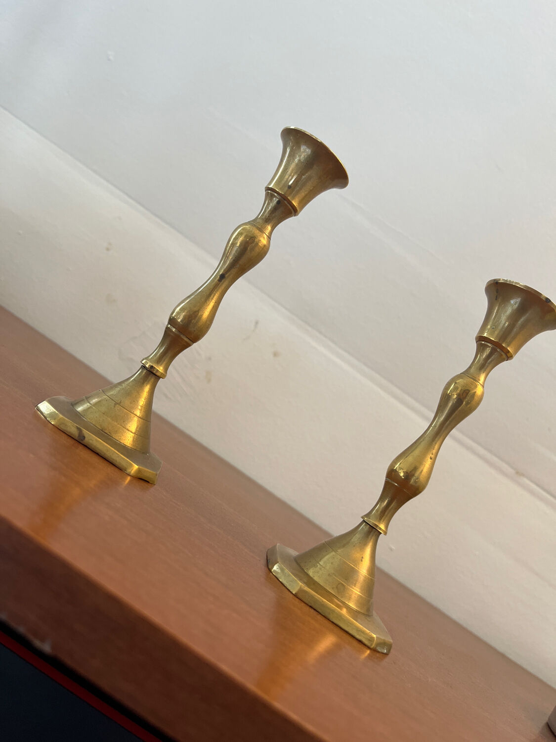 Pair of brass candle holders