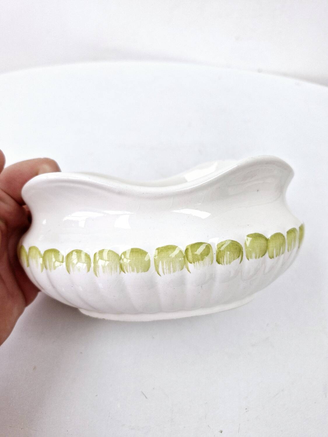Grand Plat A Asperges Avec Saucier Vintage Céramique Barbotine