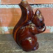 Bouteille Ancienne Grès Émaillée Forme Écureuil Marron + Bouchon Vinta