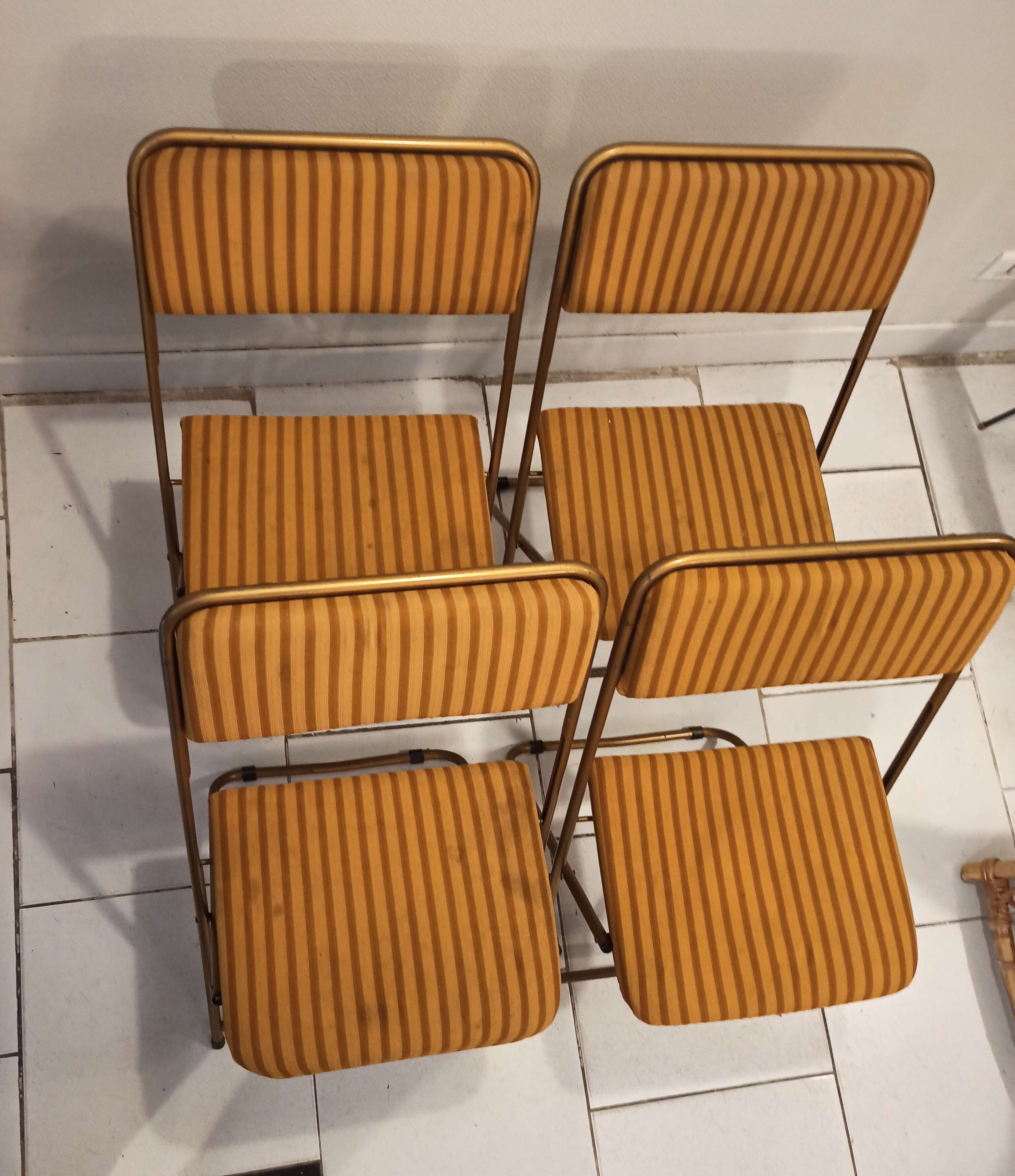 Foldable Lafuma chairs striped fabric and golden base