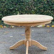 Table à manger ronde extensible pied central rénovée en bois massif brut 105cm