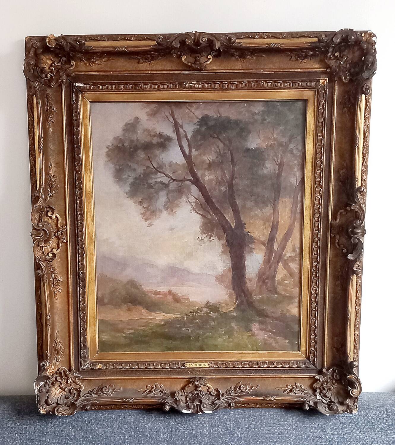 Old painting Late 19th century - R VERDUN (1873-1954) - Around the chin - 81*71.5 cms