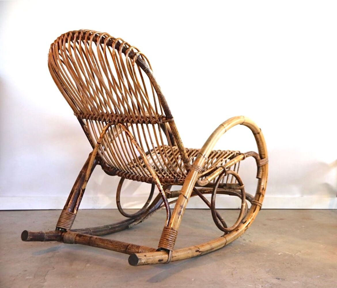Rocking chair in bamboo and rattan, 1950