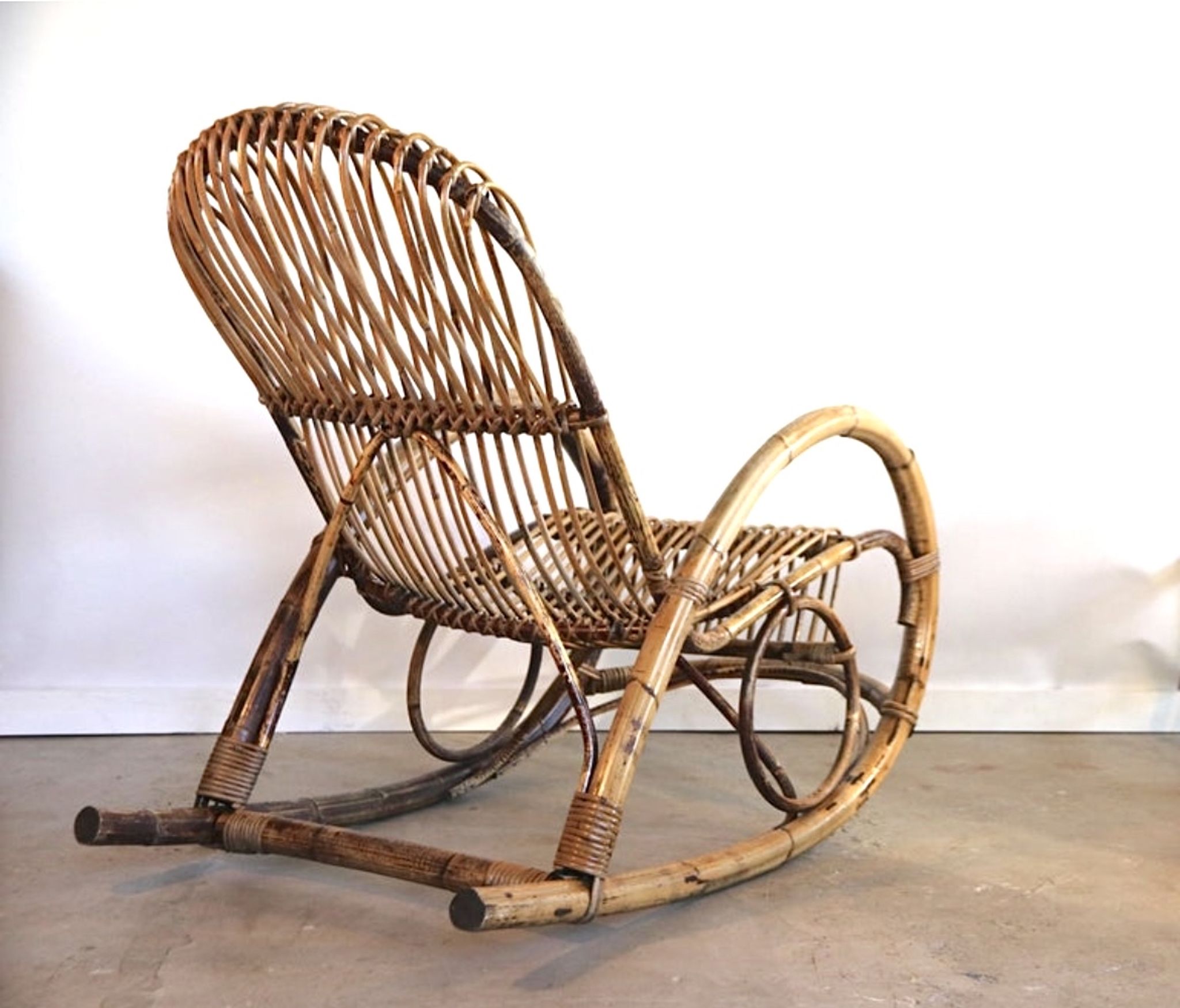 Rocking chair in bamboo and rattan, 1950