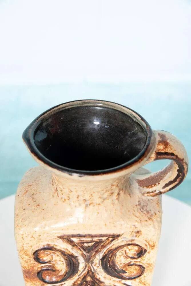 Vintage vase W-Germany, 1960s, thick lava vase with flowers.