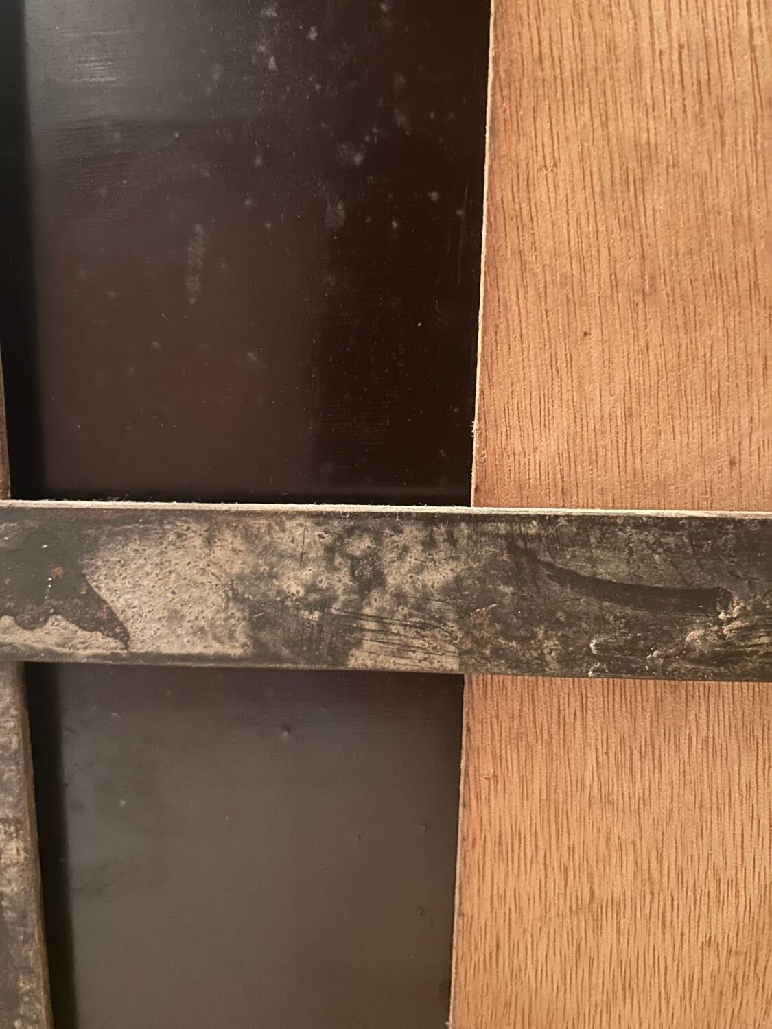 Vintage hammered metal mirror, France art deco 1930