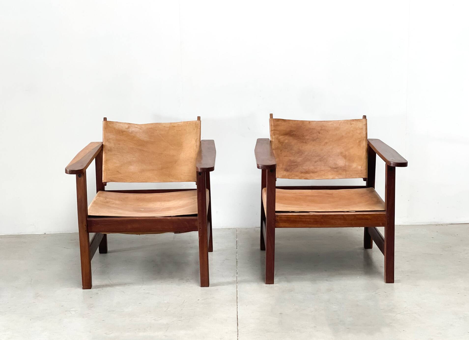 Mid century leather safari armchairs, 1960s