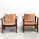Mid century leather safari armchairs, 1960s