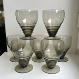 Set of 7 wine glasses  art deco smoked glass years 30-40