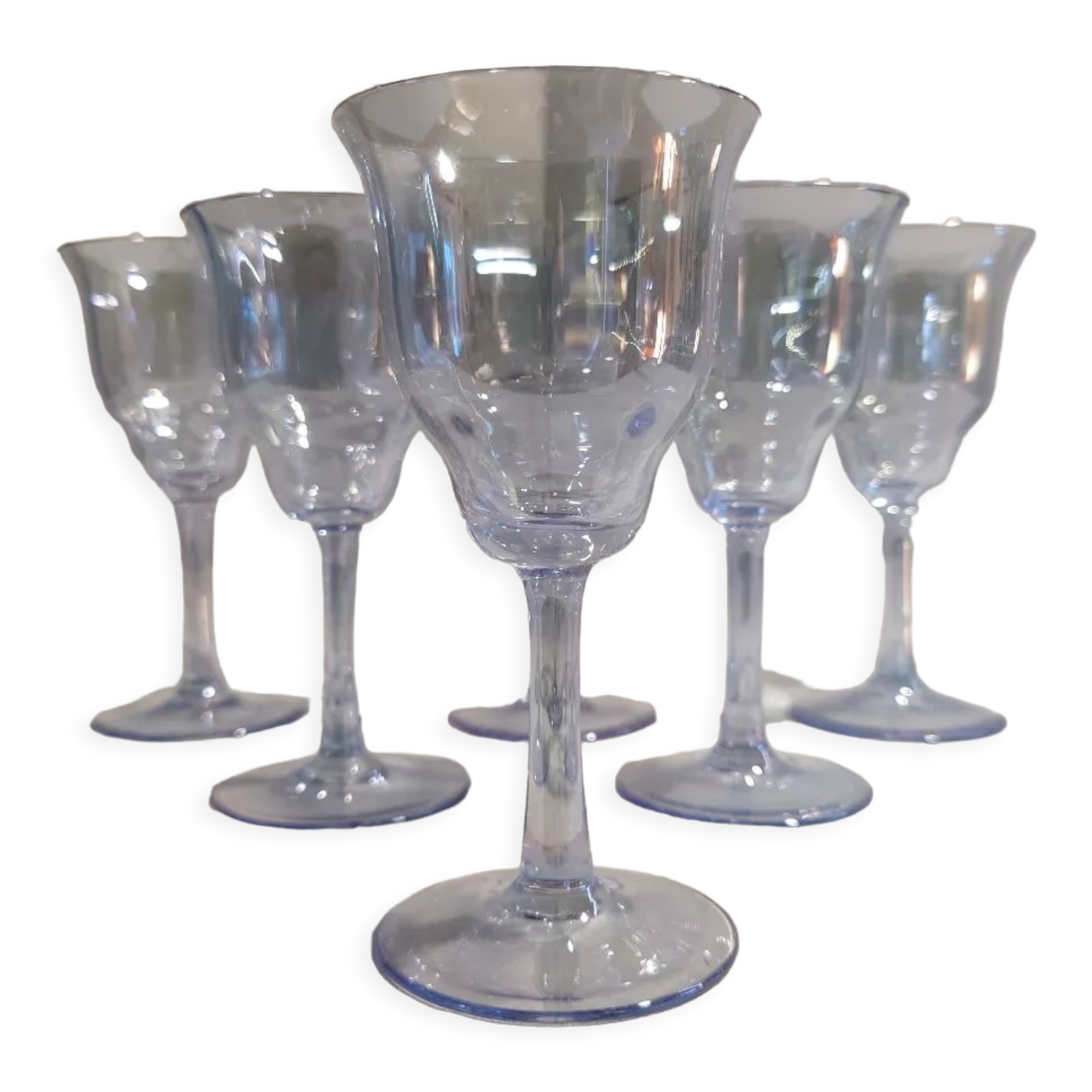 Blue crystal wine glasses x6