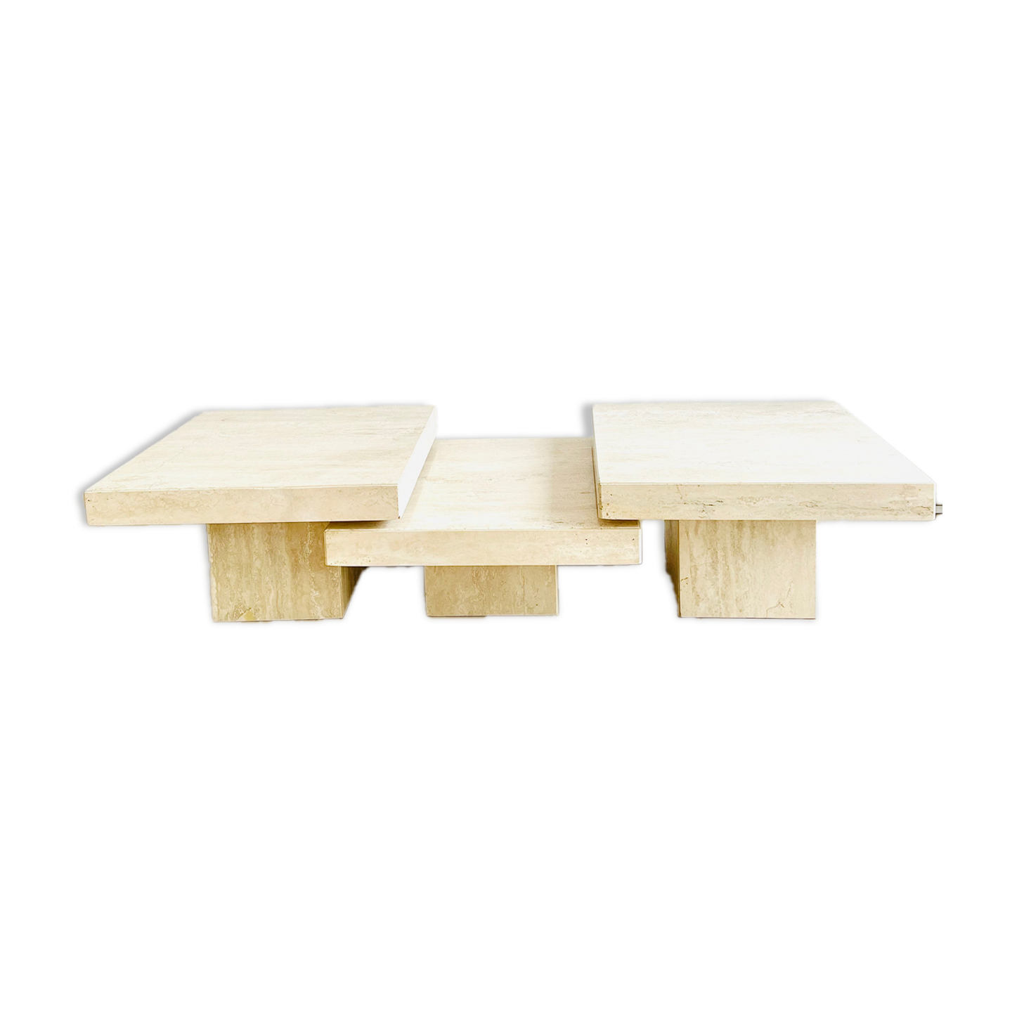 Table basse modulable en travertin – design sculptural années 70