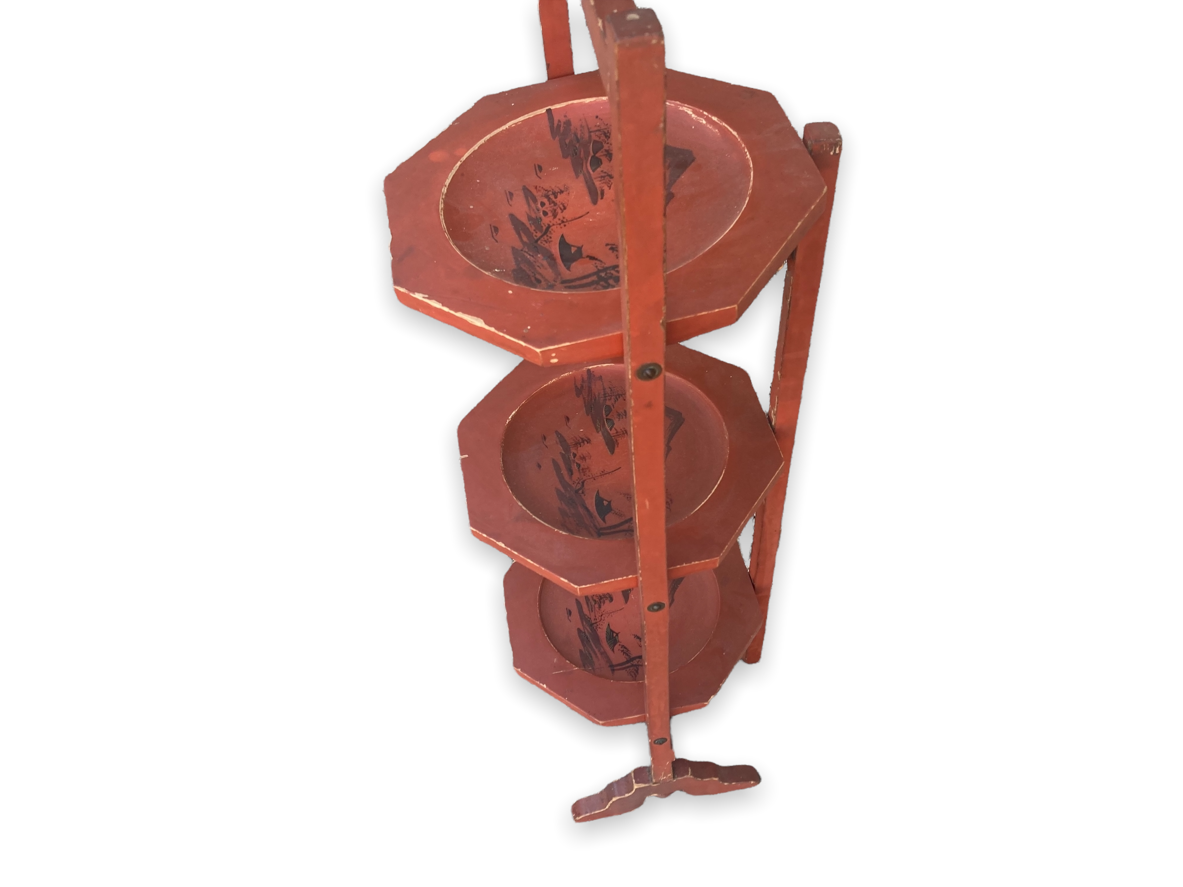 Chinese folding pedestal table in red lacquered wood