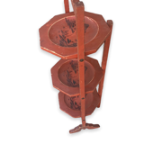 Chinese folding pedestal table in red lacquered wood