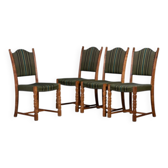 Vintage Brutalist Oak Dining Chairs by Henning Kjærnulf, 1960s, Set of 4