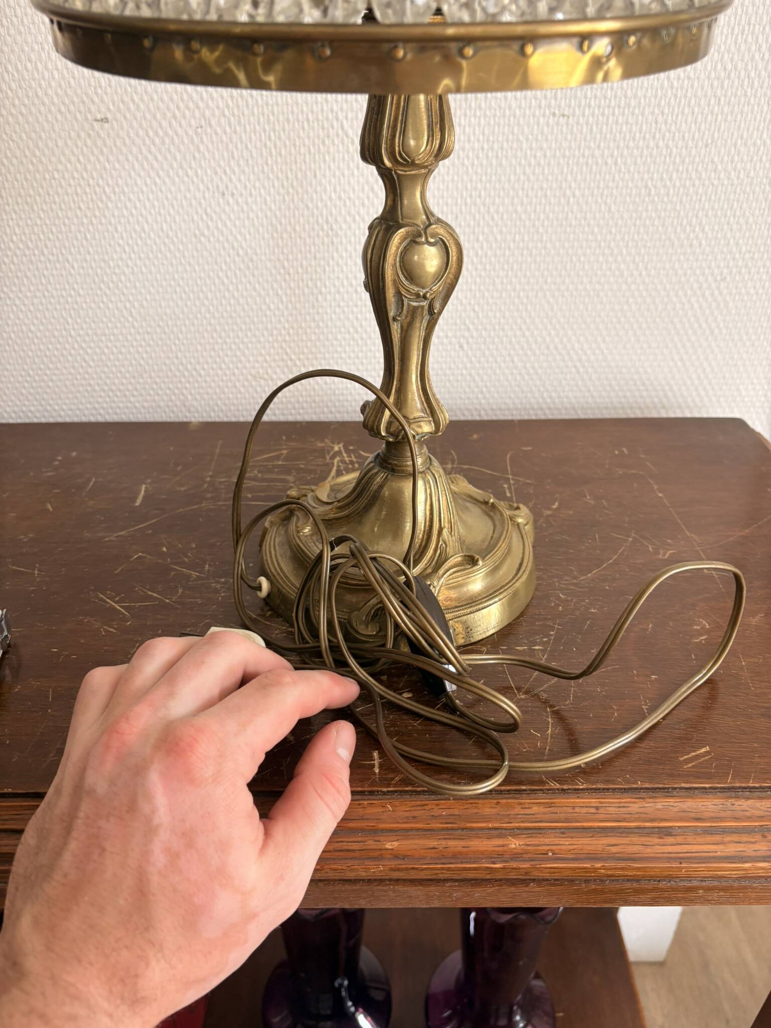 Antique Art Nouveau Boudoir Lamp Gilded Brass Glass Pendant 19th Century