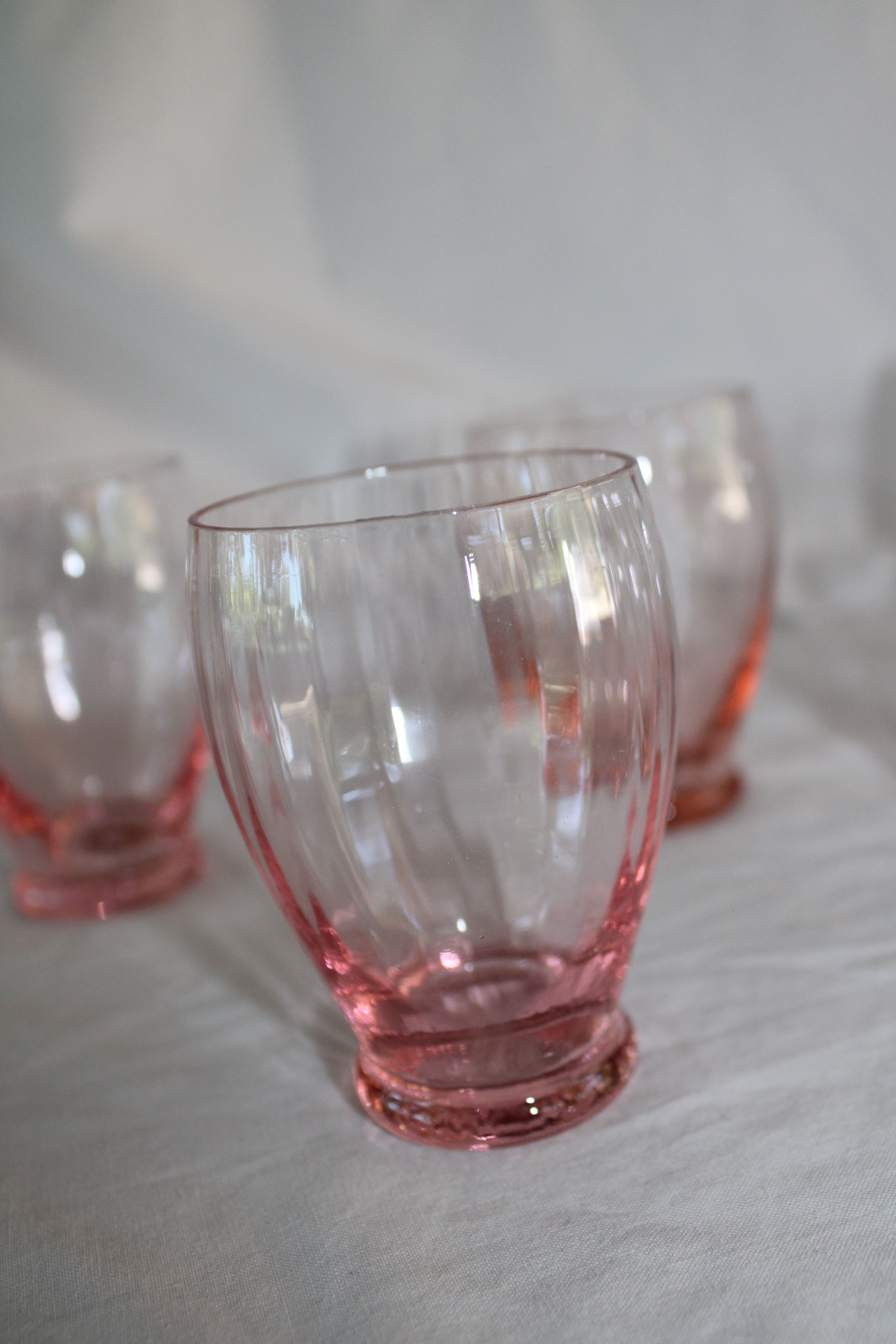 5 Old pink striped glasses