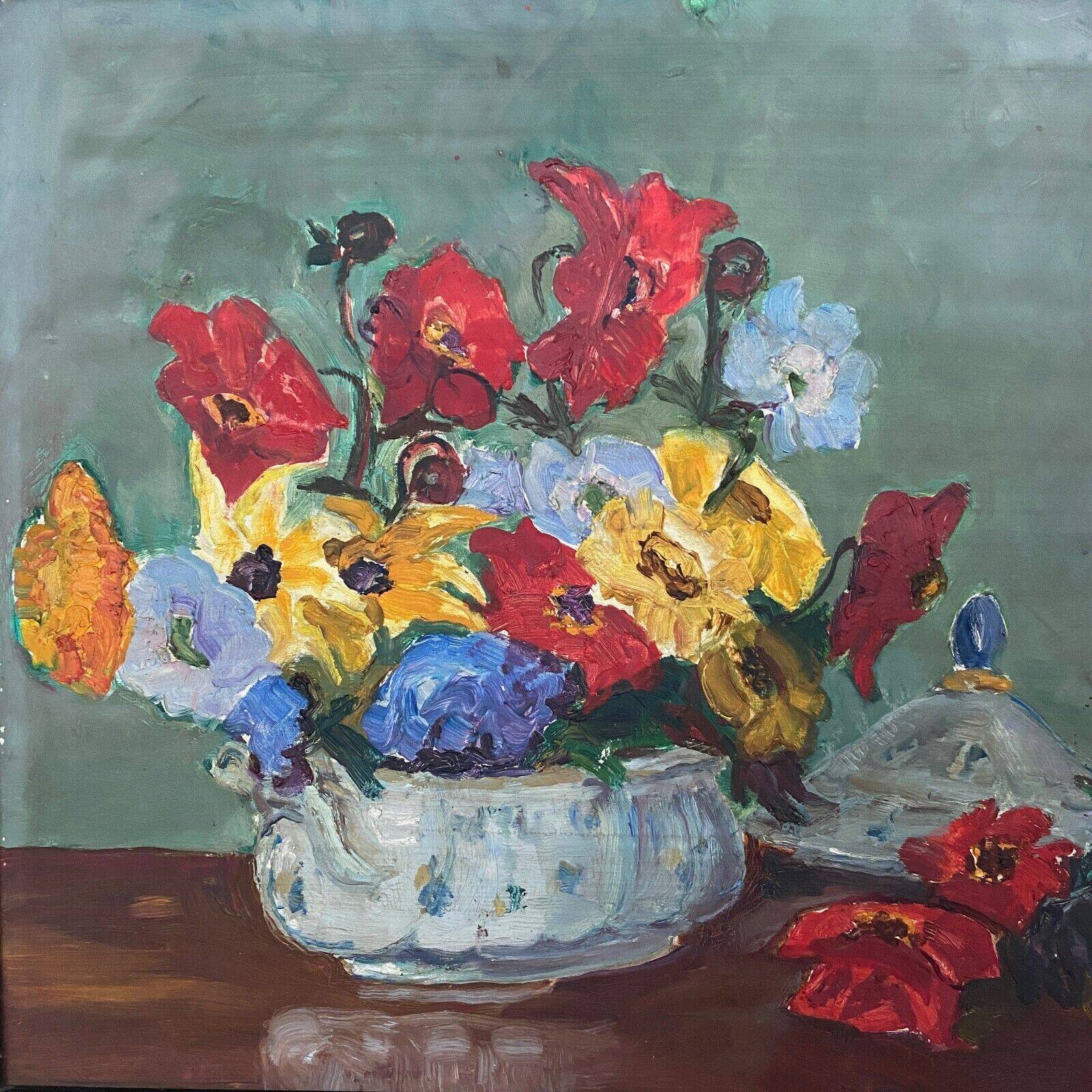 Oil on cardboard still life bouquet of flowers 20th century