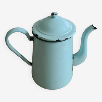 ancienne cafetière émaillée menthe / turquoise