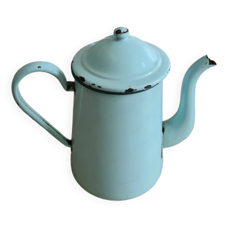 ancienne cafetière émaillée menthe / turquoise