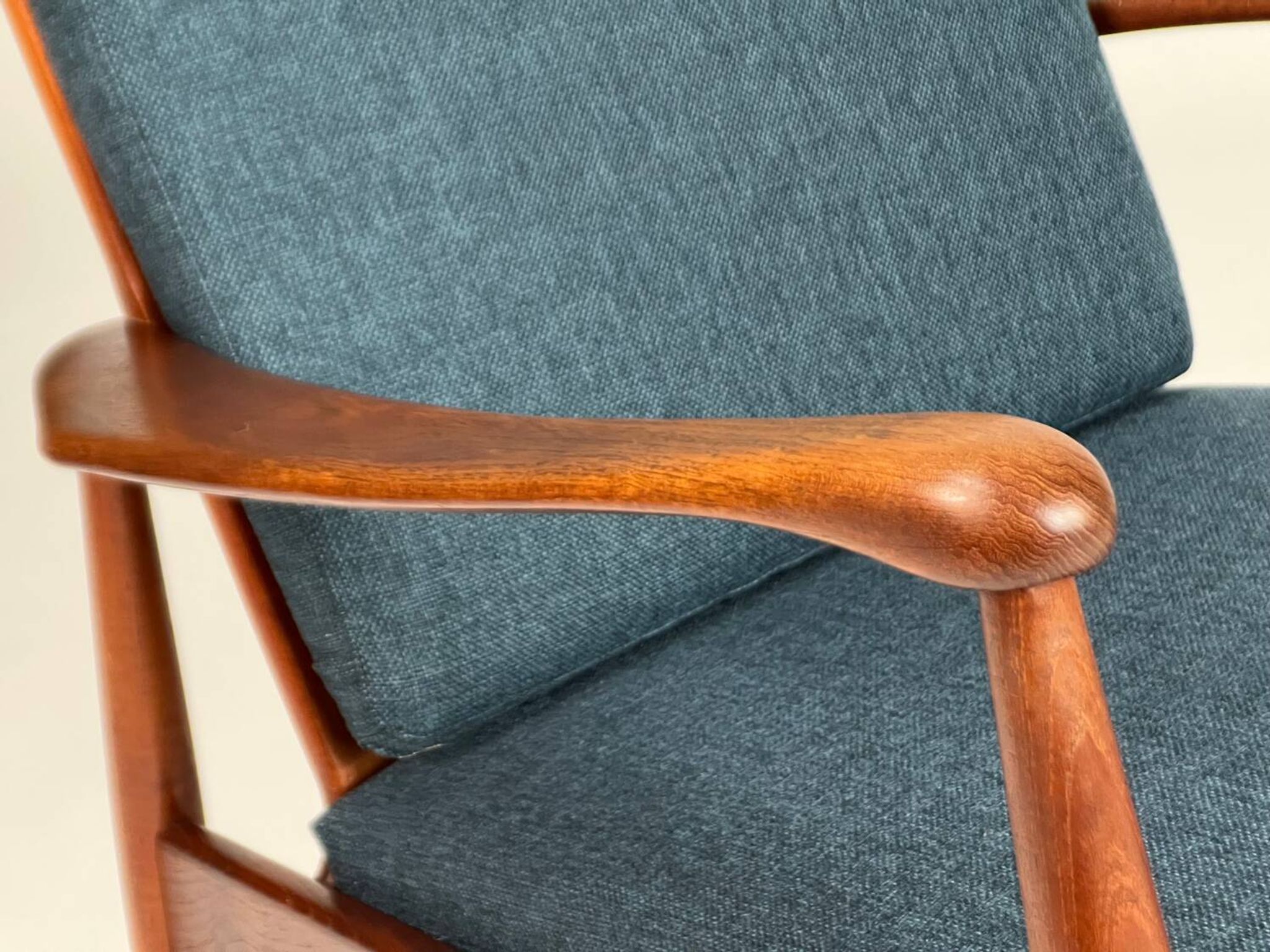 Mid-century teak armchair easy chair reupholstered 60s vintage
