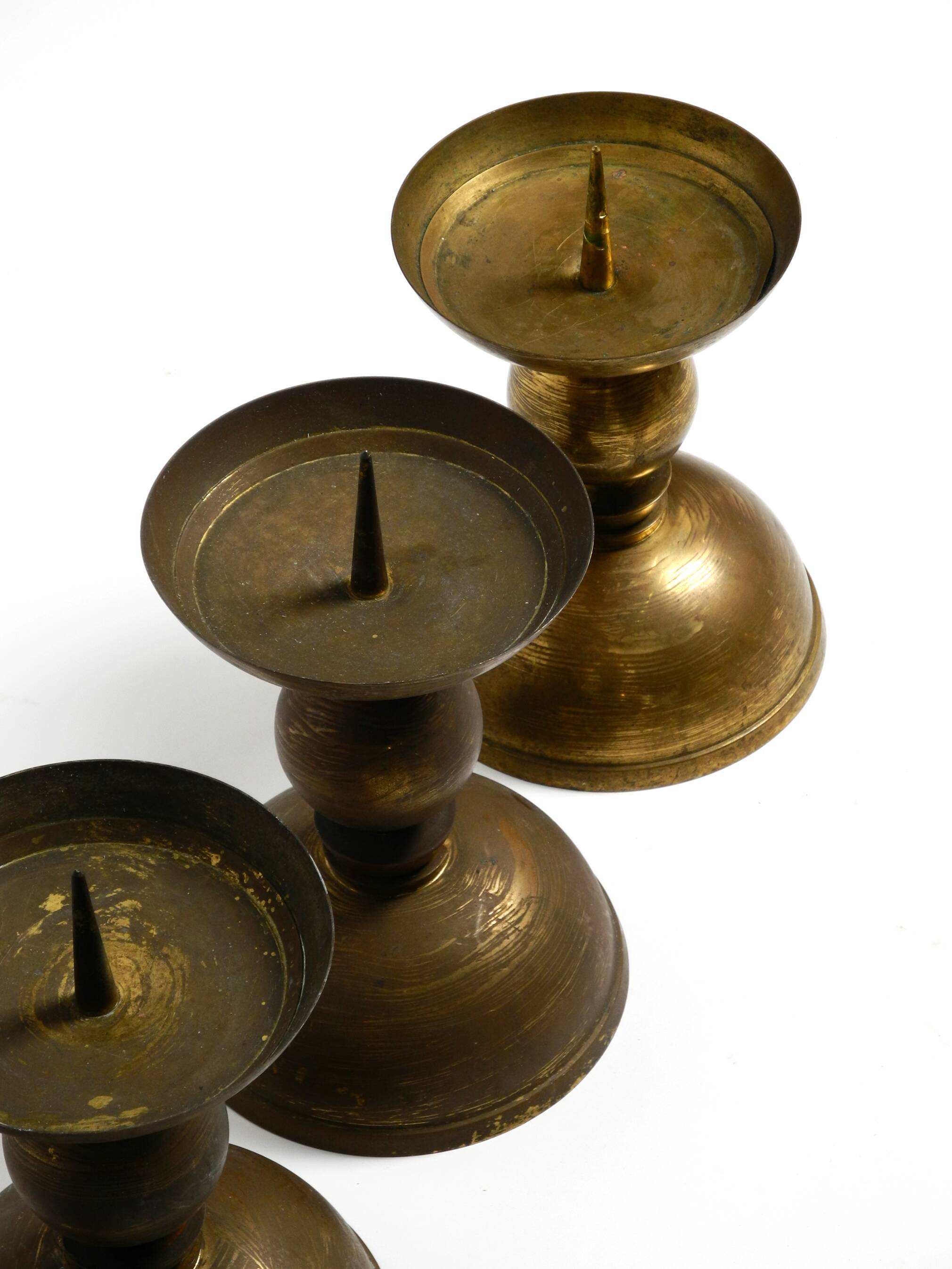 4 rare large heavy Mid Century brass candlesticks from a Bavarian church