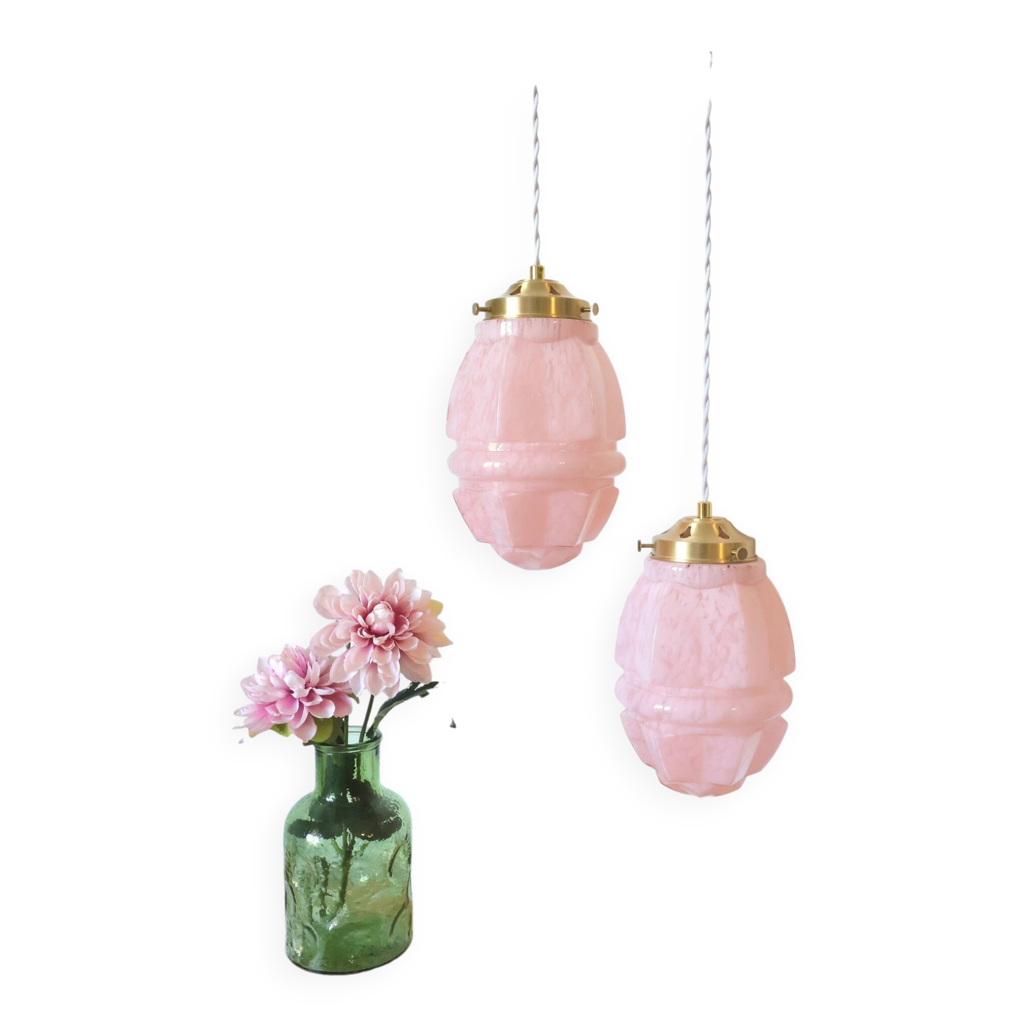 Art Deco glass suspensions from Clichy in pink – Skyscraper style