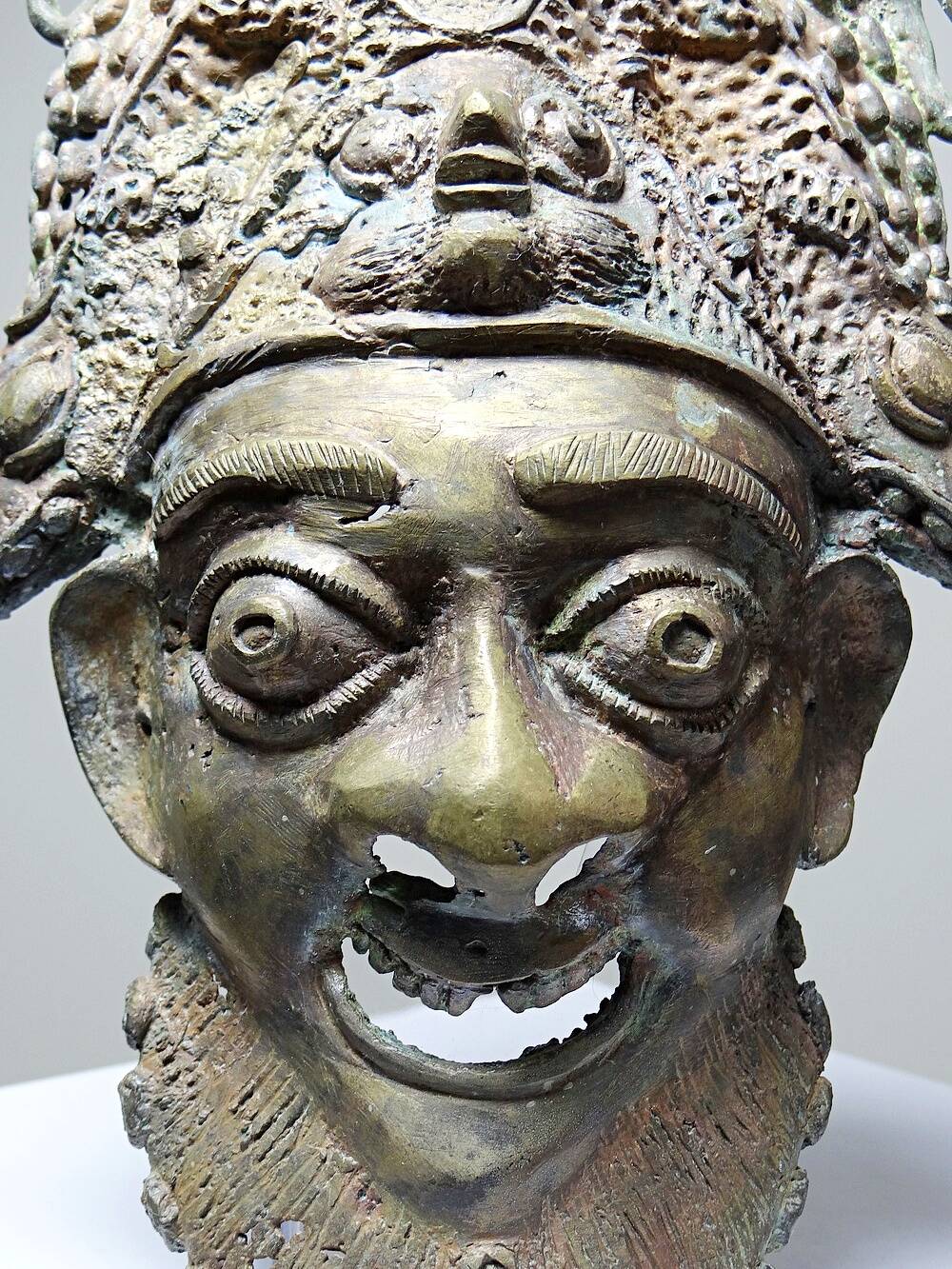 Vintage African bronze mask from Bamoun, Cameroon