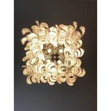 Contemporary Trasparent and White "Ricci-Curles" Murano Glass in Mazzega Style Squared Flush Mount