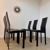 Lot 6 black leather chairs Italian design 80s Cattelan Italia vintage Lara model