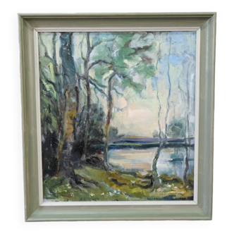 Astri Ekengren-Larsson, Swedish Modern Landscape, 1960s, Oil on Panel, Framed