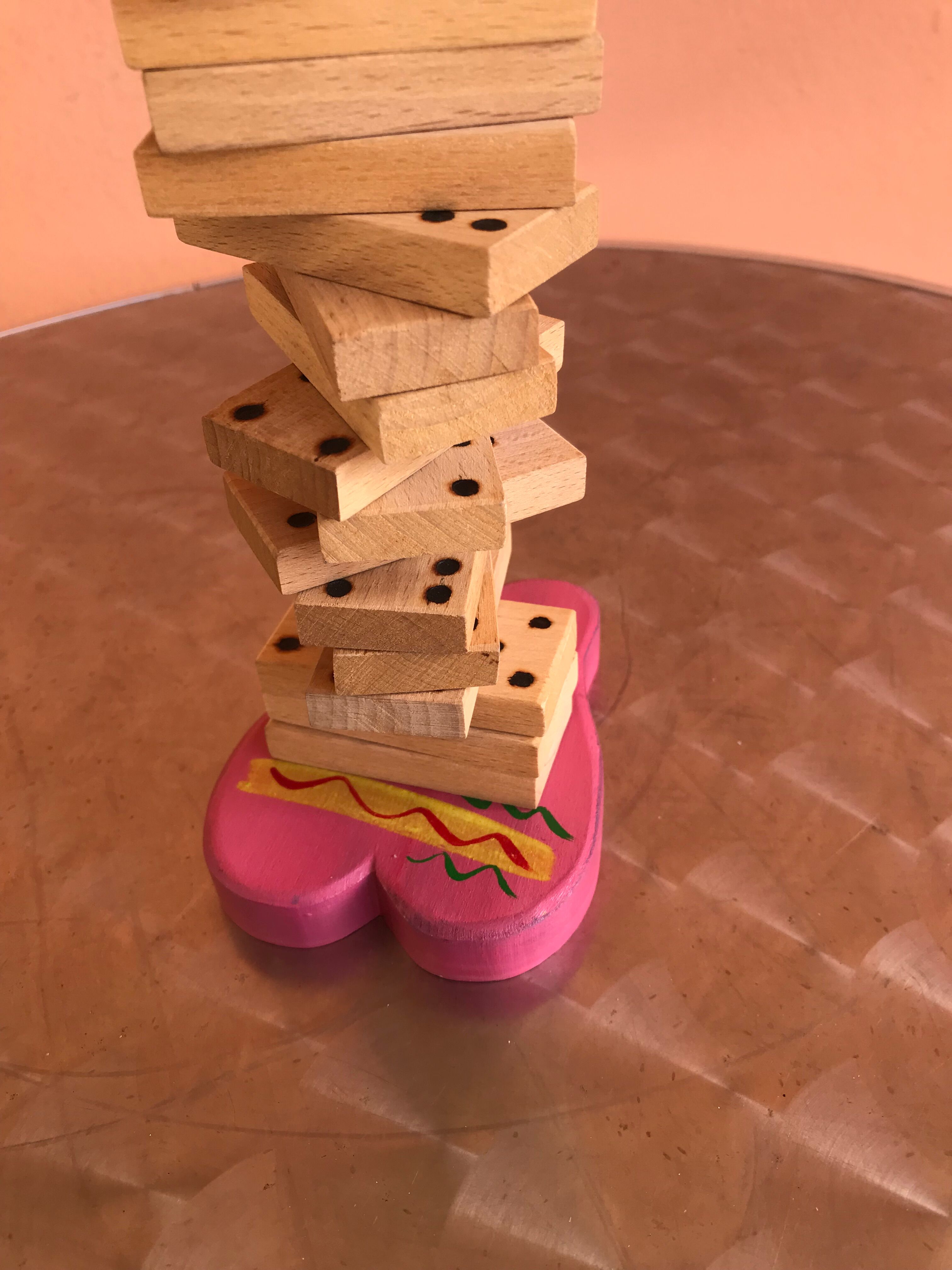 Jouet ancien jeu de dominos en bois avec personnage de clown
