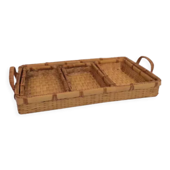 Wicker basket with 2 handles and 3 baskets