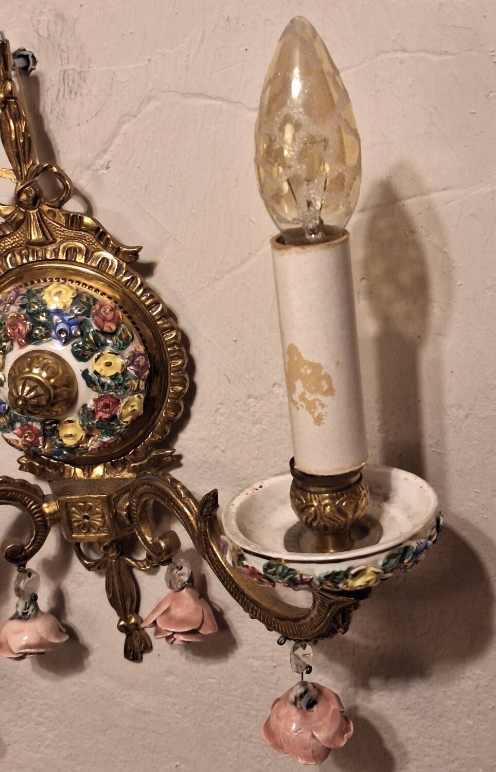 Mid century Spanish Boho ceramic and brass wall light