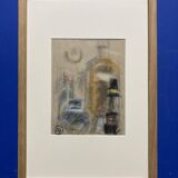 Alfred Gaspart (1900-1993), "Les Bouteilles" Cubist still life, pencil and oil pastel drawing