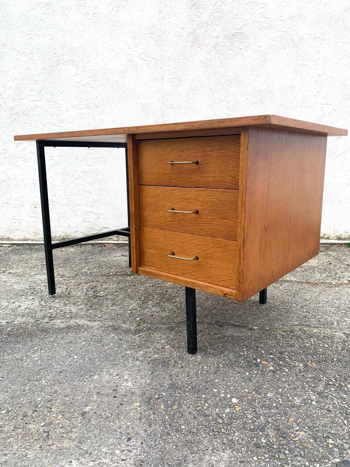 Vintage modernist desk in wood and metal
