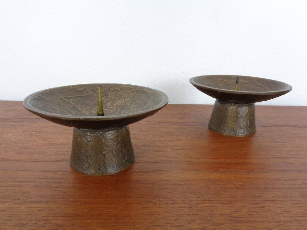 Brutalist Bronze Candleholders, 1960s, Set of 2