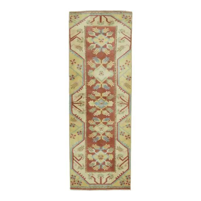 1970s Vintage Turkish Handmade Wool & Cotton Orange Runner Rug 69X196