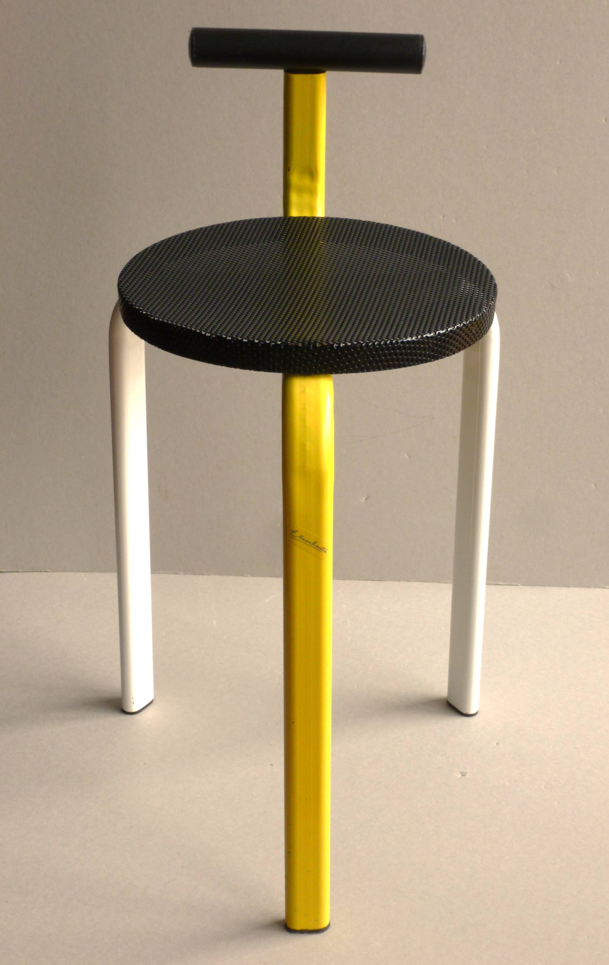 Postmodern tripod metal stool, 80s