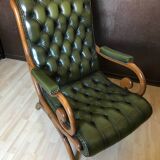 Fauteuil Chesterfield en cuir vert vintage