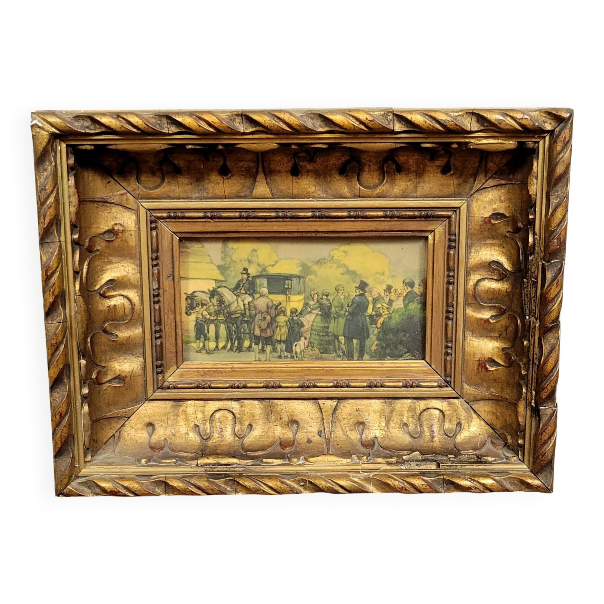 Watercolor painting of an animated scene from the late 19th century