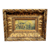 Watercolor painting of an animated scene from the late 19th century