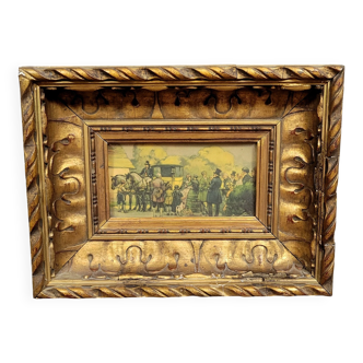 Watercolor painting of an animated scene from the late 19th century