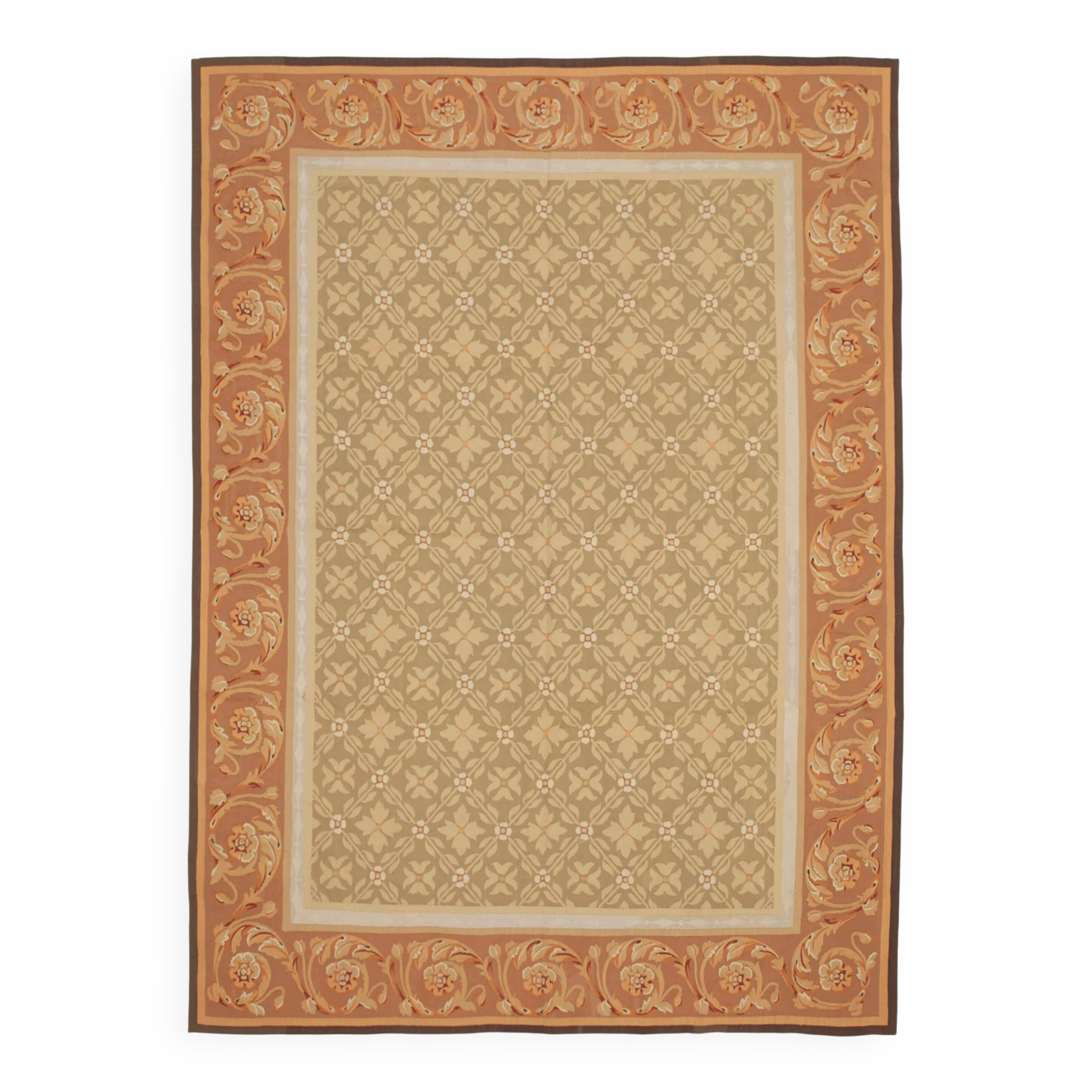 Handmade European Vintage Aubusson Kilim 261 cm x 366 cm