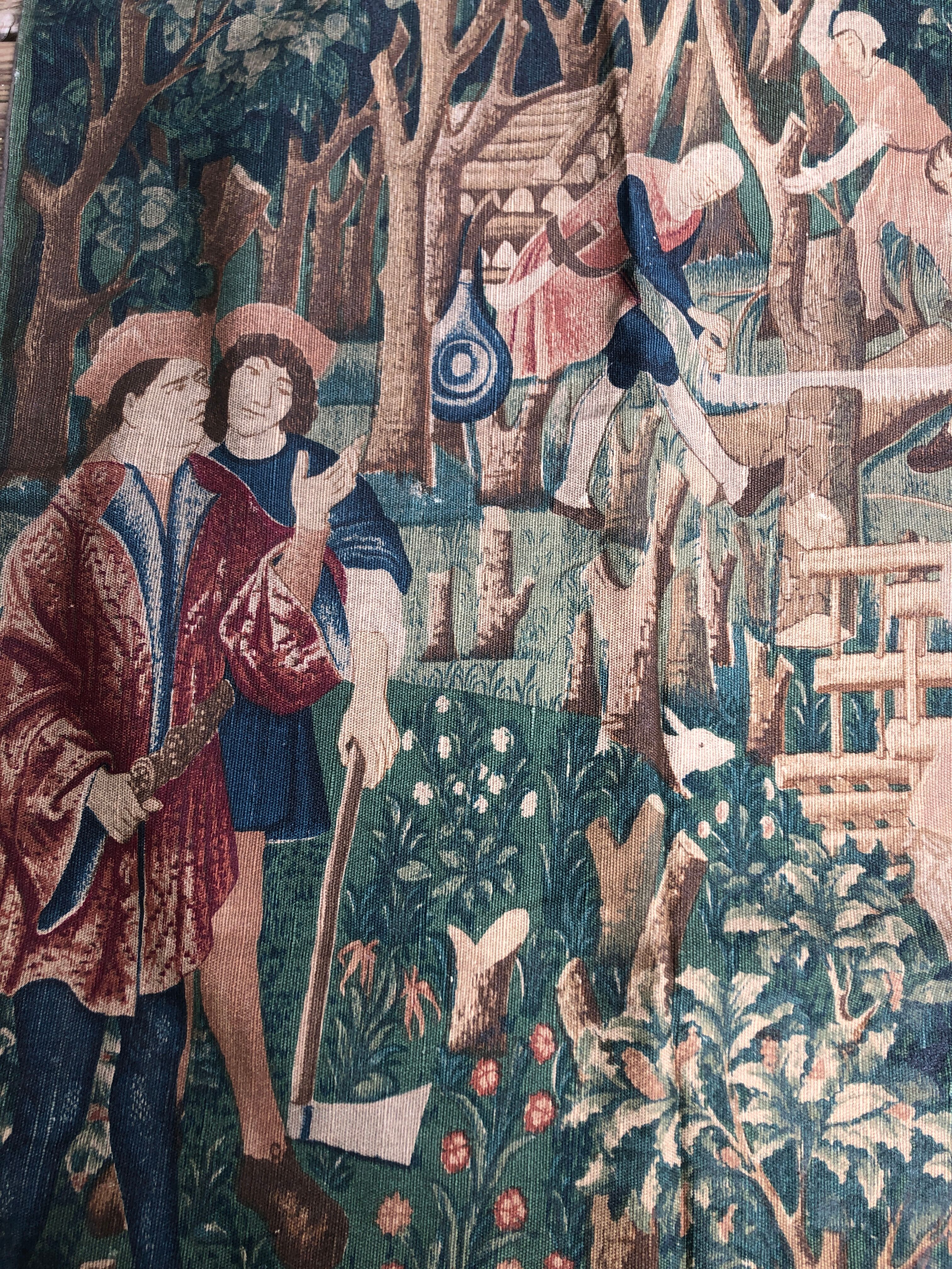 Old tapestry, medieval scene.