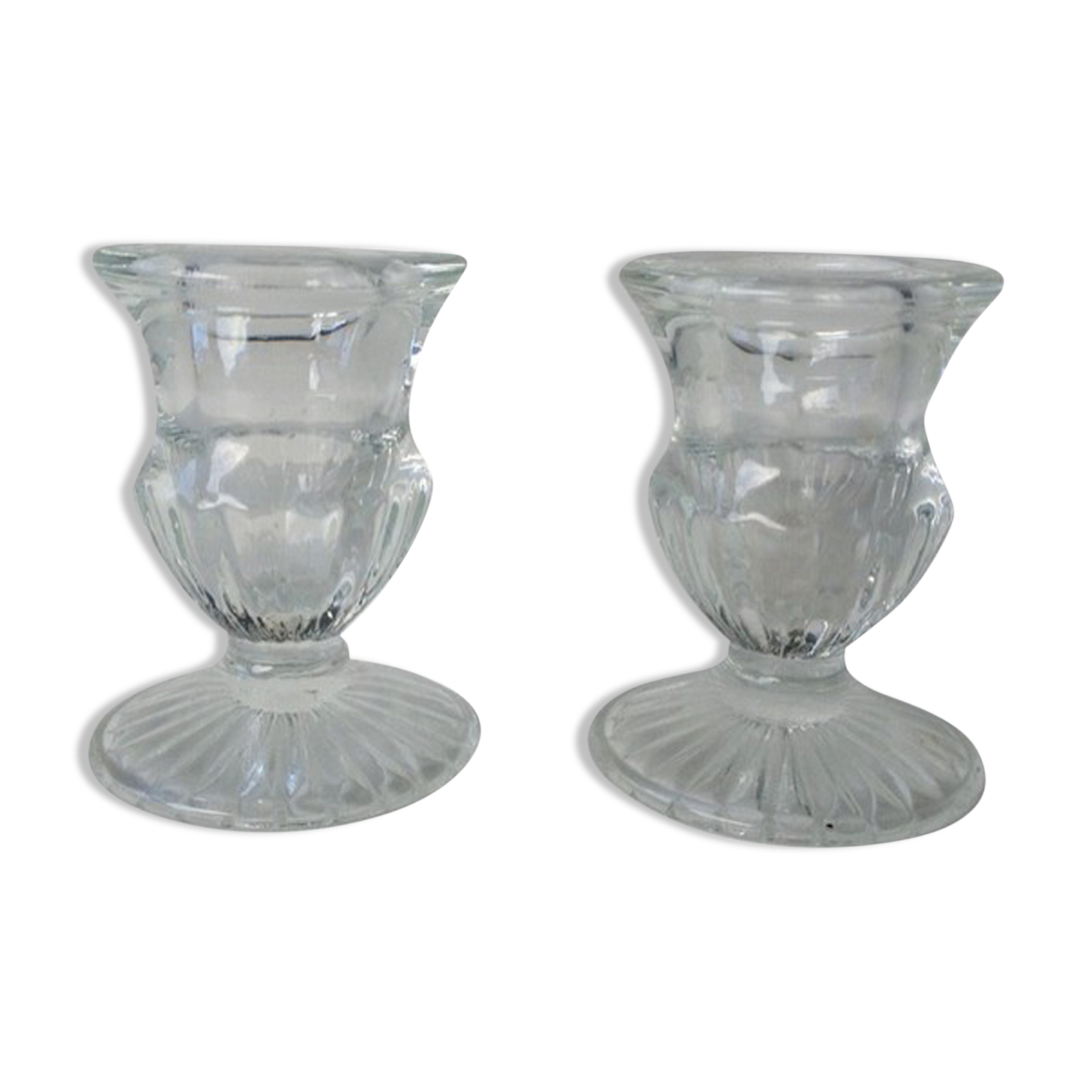 Duo of old glass candlesticks