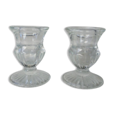 Duo de bougeoirs anciens en verre