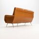 Three-seater sofa in skai with brass feet in the style of Marco Zanuso, 1950s