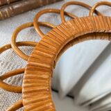 Round vintage wicker mirror